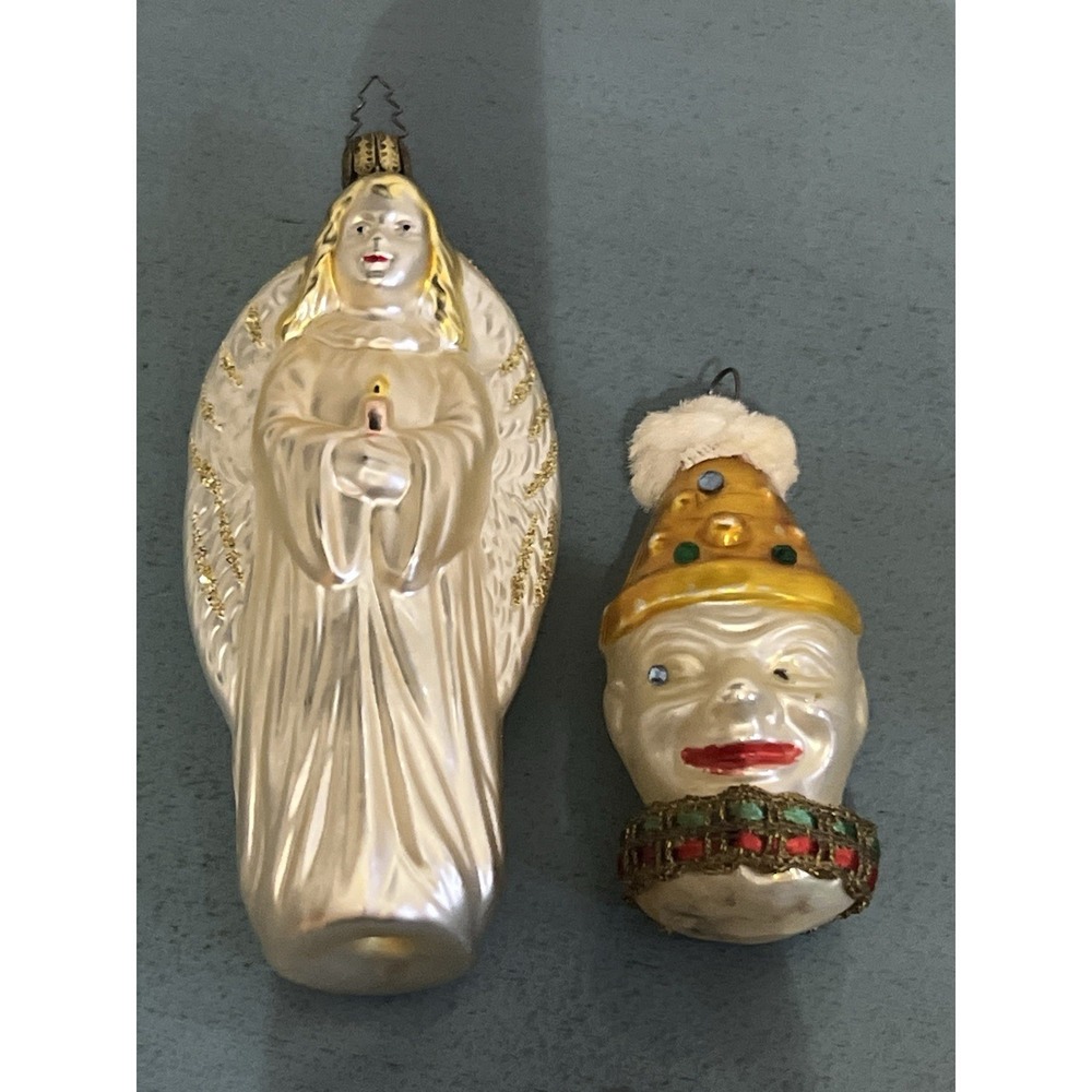 Vintage Blown Glass Germany Christmas Ornament Lot Angel Clown MCM Kitschy